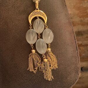 Trifari Gold and White Tassel Necklace